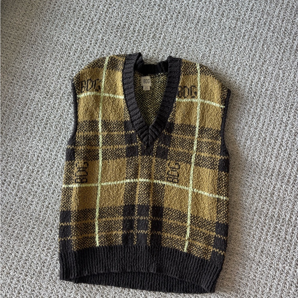 BDG Men's Brown Plaid Sweater Vest